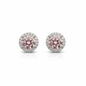 Solid 925 Sterling Silver 10mm Pink Moissanite Halo Stud Push Back Earrings